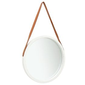 Wall Mirror White, Brown Faux Leather, Paulownia Wood, Glass Large